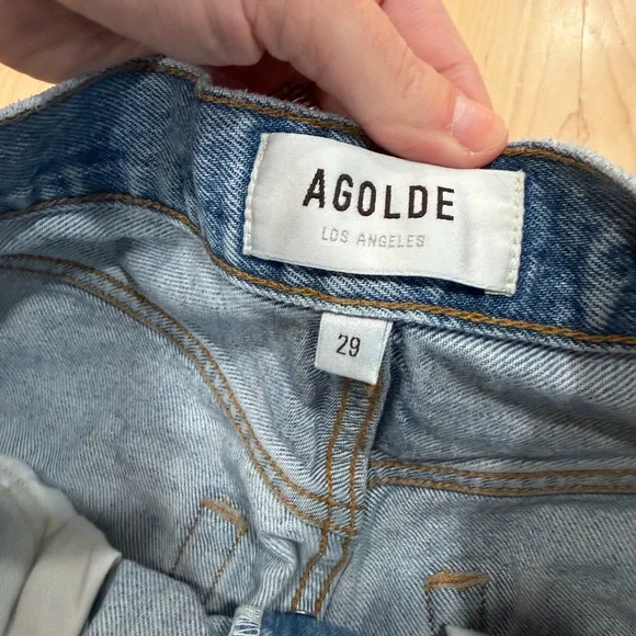 Agolde Light Blue Distressed Stella Denim Shorts - Picture 4 of 5